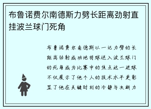 布鲁诺费尔南德斯力劈长距离劲射直挂波兰球门死角 布鲁诺费尔南德斯力劈长距离劲射直挂波兰球门死角